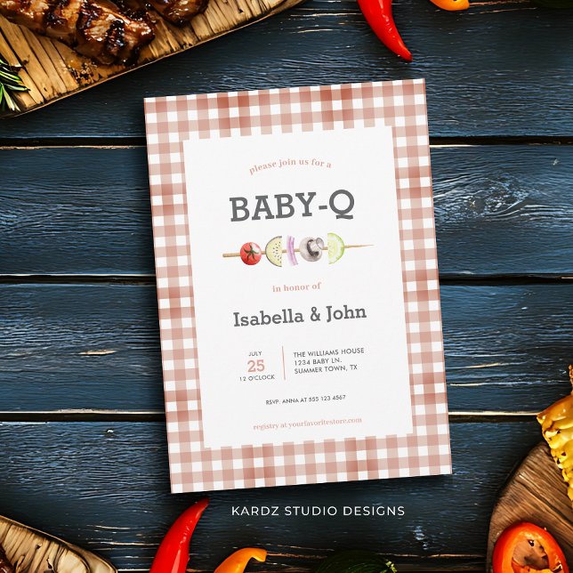Inbjudan till baby Q Barbecue Baby Shower (This summer baby que baby shower theme invitation is great for a backyard barbecue celebration.)