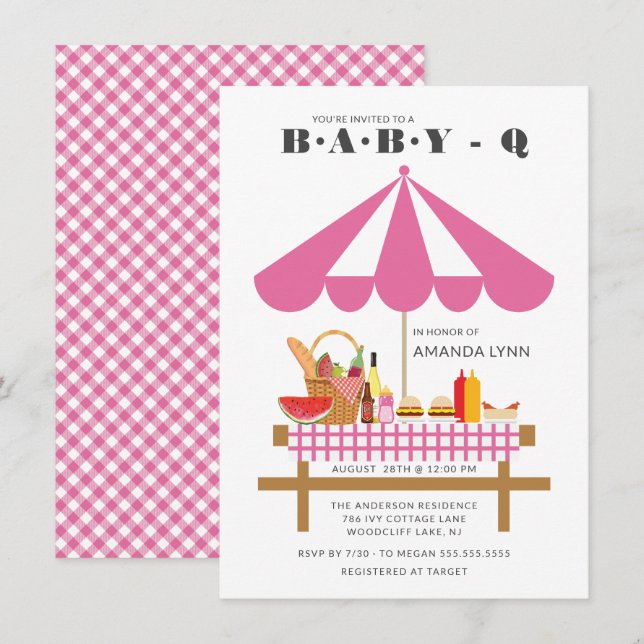 Inbjudan till Baby Q Girls Baby Shower (Fram/baksida)