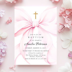 Inbjudan till Baby Rosa Bow Girl Baptism