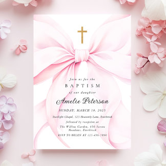 Inbjudan till Baby Rosa Bow Girl Baptism