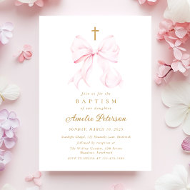 Inbjudan till Baby Rosa Bow Girl Baptism