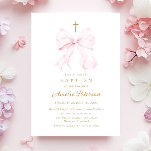 Inbjudan till Baby Rosa Bow Girl Baptism