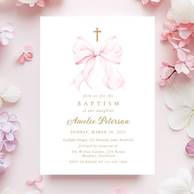 Inbjudan till Baby Rosa Bow Girl Baptism (Skapare uppladdad)
