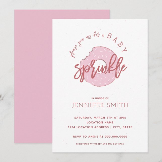 Inbjudan till Baby Rosa Girl Sprinkle Shower (Fram/baksida)