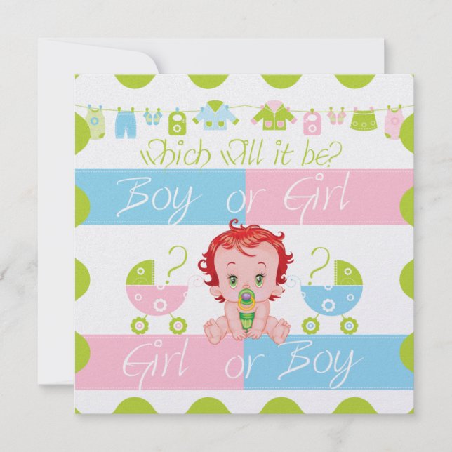 Inbjudan till baby Rosa- och Blue Gender Reveal Pa (Framsida)