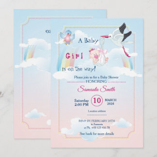 inbjudan till baby shower, det är en flicka