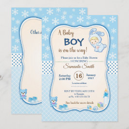 inbjudan till baby shower, det är en pojke