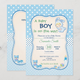 inbjudan till baby shower, det är en pojke