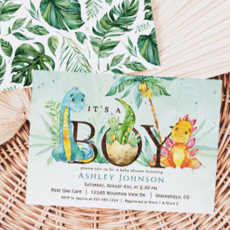 Inbjudan till baby shower för pojke med dinosaurie