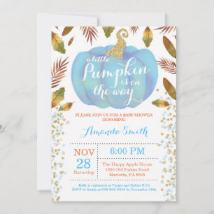 Inbjudan till baby shower för pojke med pumpa och