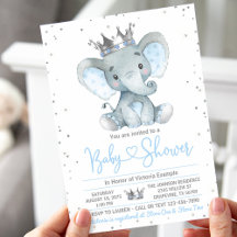 Inbjudan till baby shower för prins med elefant po