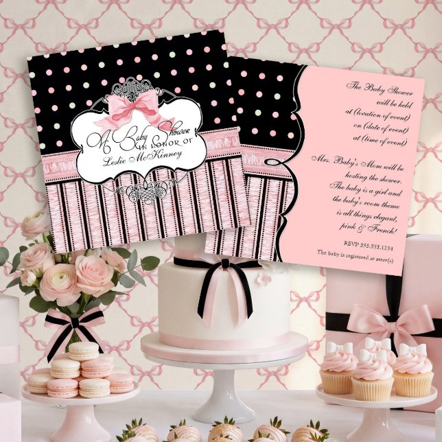 Inbjudan till baby shower - Fransk Bow Dot Swirl v (Skapare uppladdad)