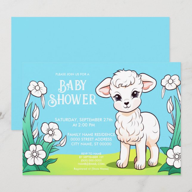 Inbjudan till Baby Shower Little Lamb Baby Shower (Fram/baksida)