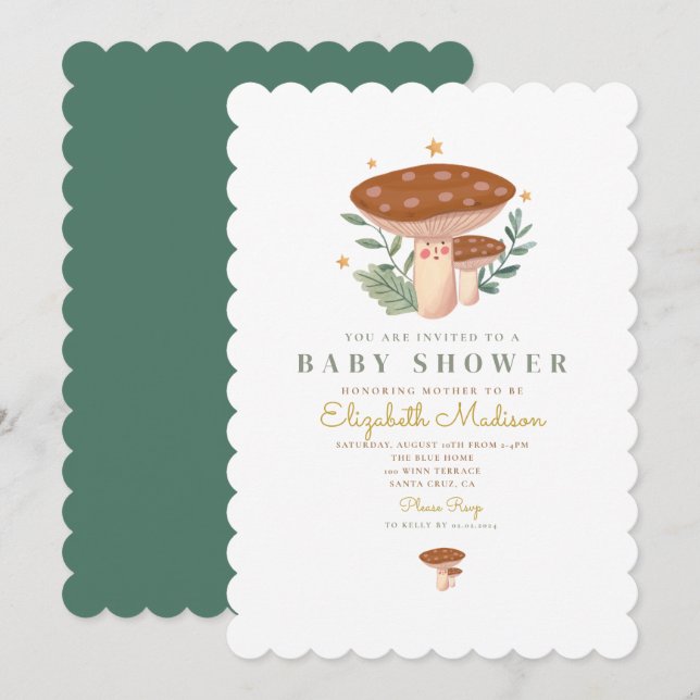 Inbjudan till Baby Shower Little svamp Watercolor  (Fram/baksida)