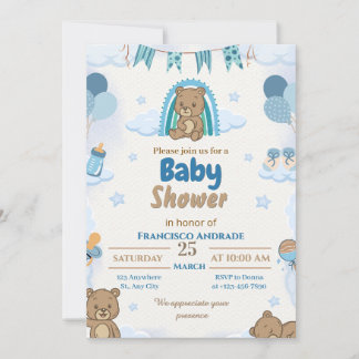 Inbjudan till baby shower med akvarellbjörn för po
