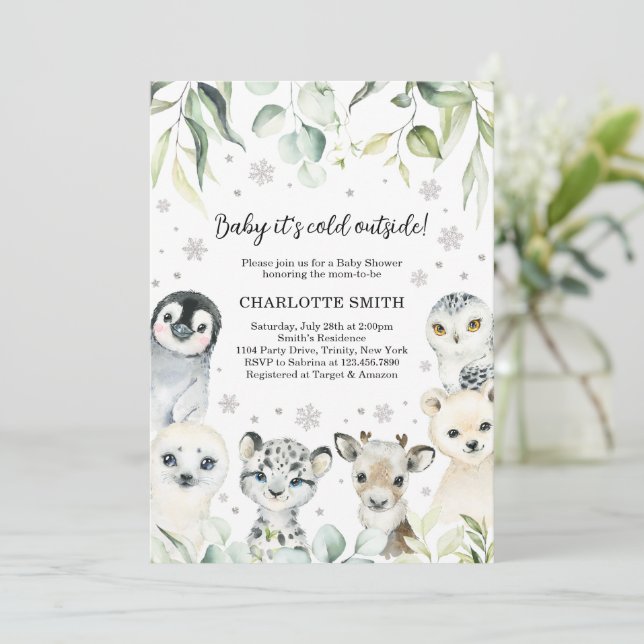 Inbjudan till baby shower med arktiska djur (Stående Fram)