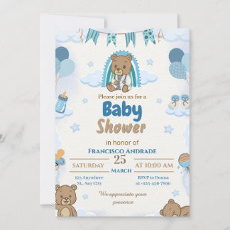Inbjudan till baby shower med björn (doktor stil)