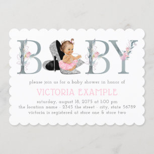 Inbjudan till baby shower med höga klackar sko