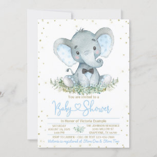 Inbjudan till baby shower med pojke elefant fluga