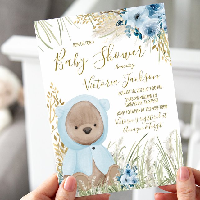 Inbjudan till baby shower med pojke och pampasgräs (Skapare uppladdad)