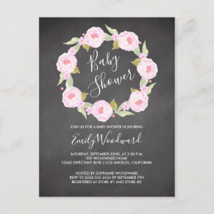 Inbjudan till baby shower med rosa blommor på svar