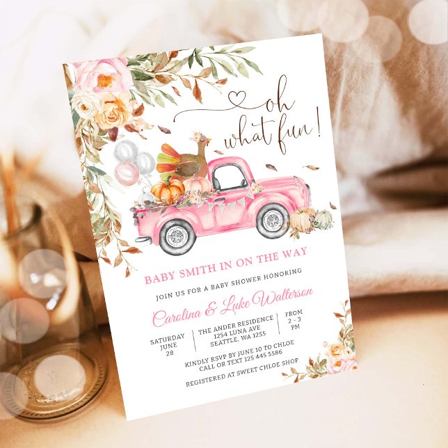 Inbjudan till baby shower med rosa lastbil (Skapare uppladdad)