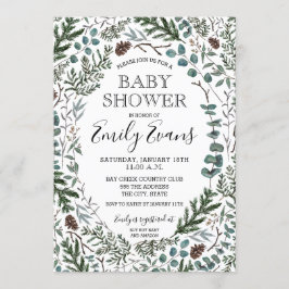 Inbjudan till baby shower med tall och eukalyptus