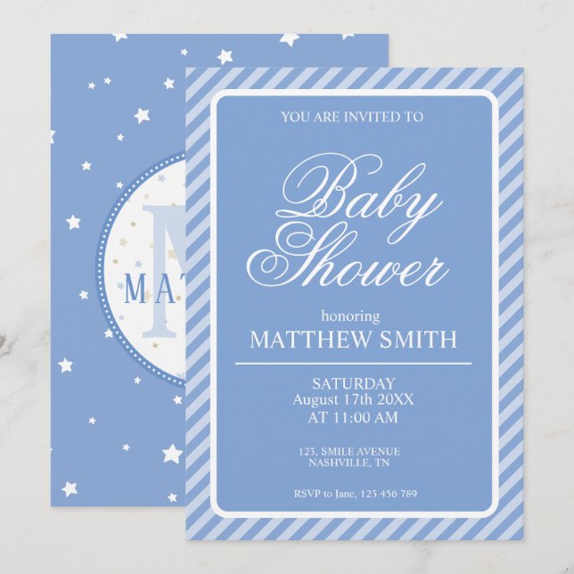 Inbjudan till baby shower pojkfestsfest (Fram/baksida)