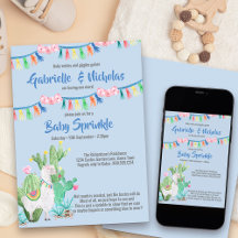 Inbjudan till Baby Sprinkle Blue Llama Baby Shower