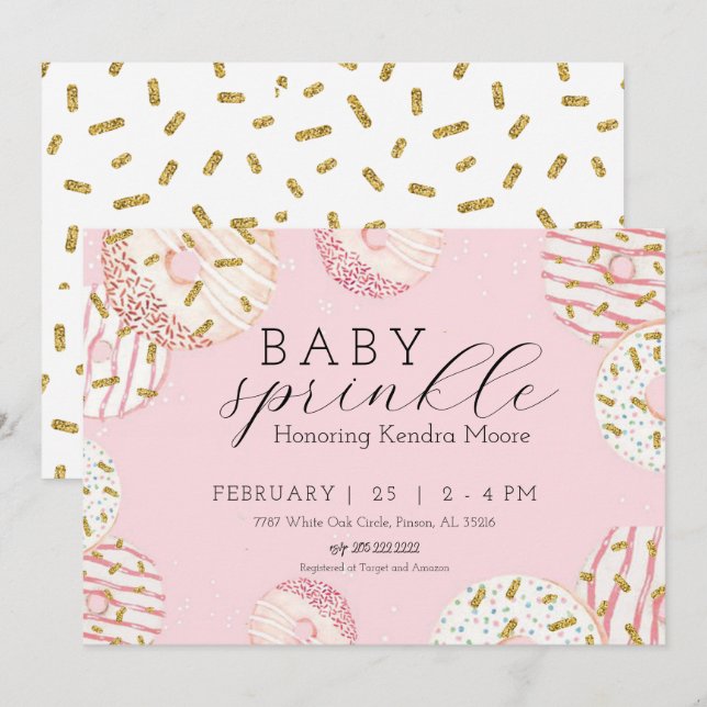 Inbjudan till baby Sprinkle Donut (Fram/baksida)