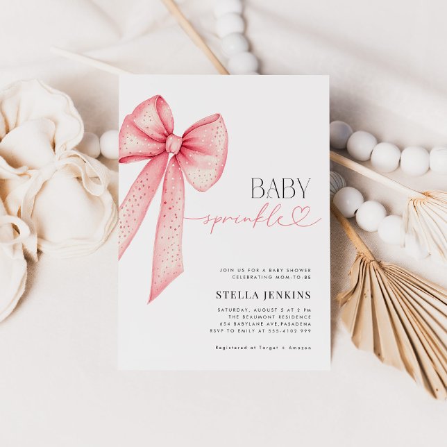 Inbjudan till baby Sprinkle-Rosa Bow Baby Shower (Skapare uppladdad)