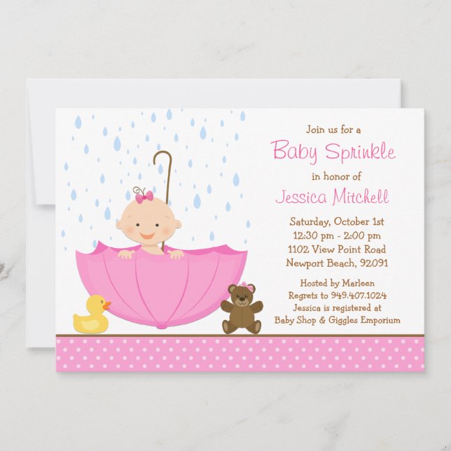 Inbjudan till Baby Sprinkle Shower för flicka (Framsida)