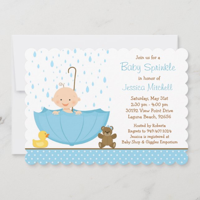 Inbjudan till Baby Sprinkle Shower för pojke (Framsida)