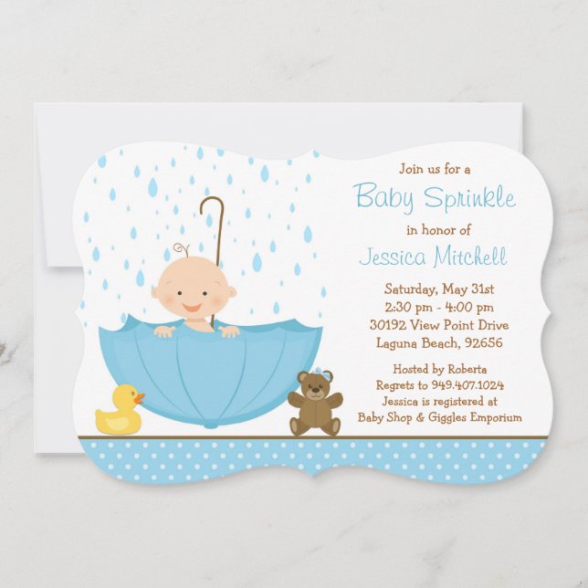 Inbjudan till Baby Sprinkle Shower för pojke (Framsida)