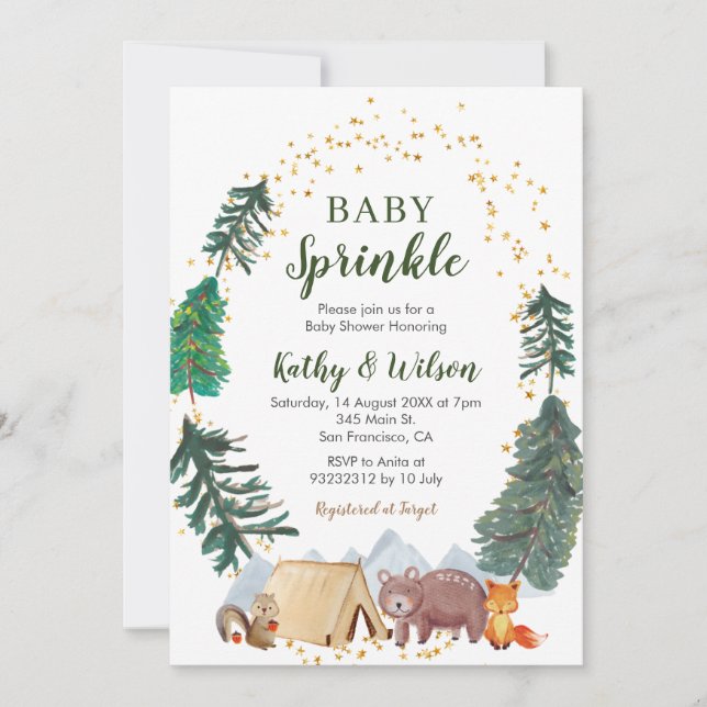 Inbjudan till baby Sprinkle Woodland Animal (Framsida)