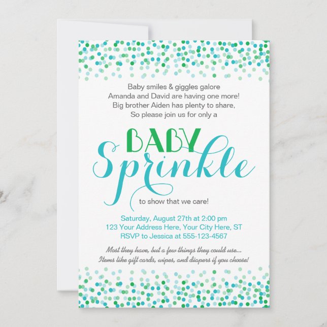 Inbjudan till Baby-sprinkling ・ Konfetti-design (Framsida)