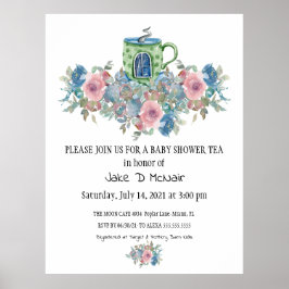 Inbjudan till Baby Tea-partiet för vattenfärgspart Poster
