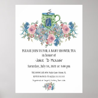 Inbjudan till Baby Tea-partiet för vattenfärgspart Poster