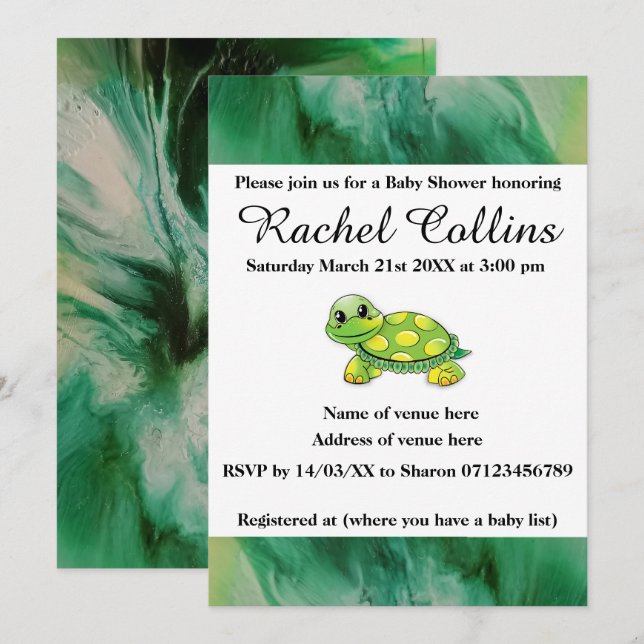 Inbjudan till Baby Tortoise Baby Shower (Fram/baksida)