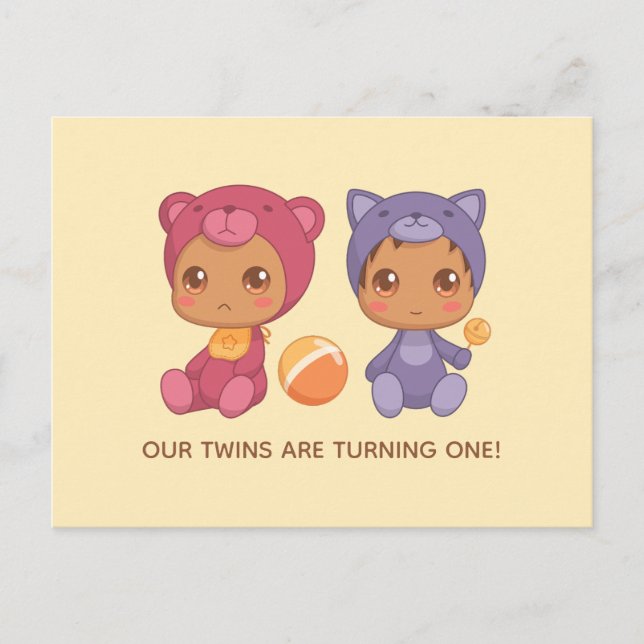 Inbjudan till baby Twillingar för första födelseda (Framsida)
