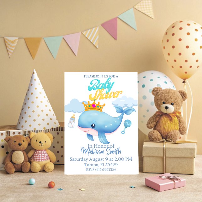 Inbjudan till baby Whale Baby Shower (Adorable baby whale design for the perfect baby shower. Use this theme with additional whale items.)