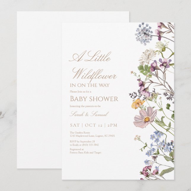 Inbjudan till Baby Wildblomma Gräns Baby Shower (Fram/baksida)