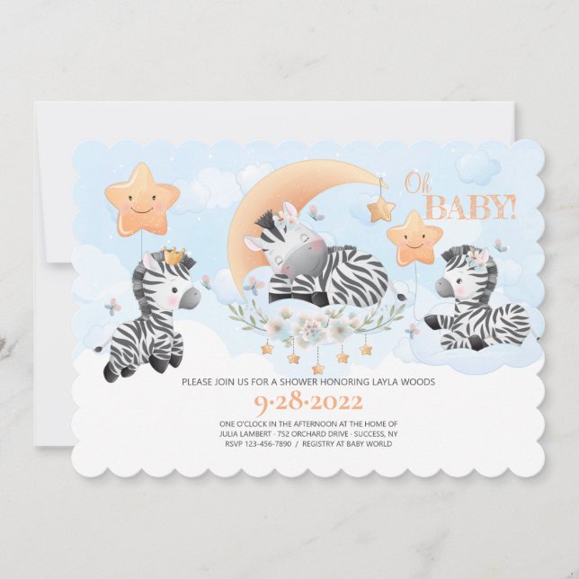 Inbjudan till baby Zebra Baby Shower (Framsida)