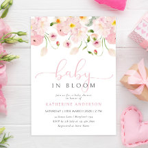 Inbjudan till babyåda för baby i Bloom Rosa Blommi