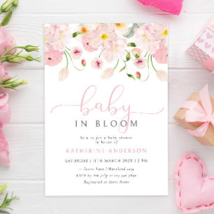 Inbjudan till babyåda för baby i Bloom Rosa Blommi