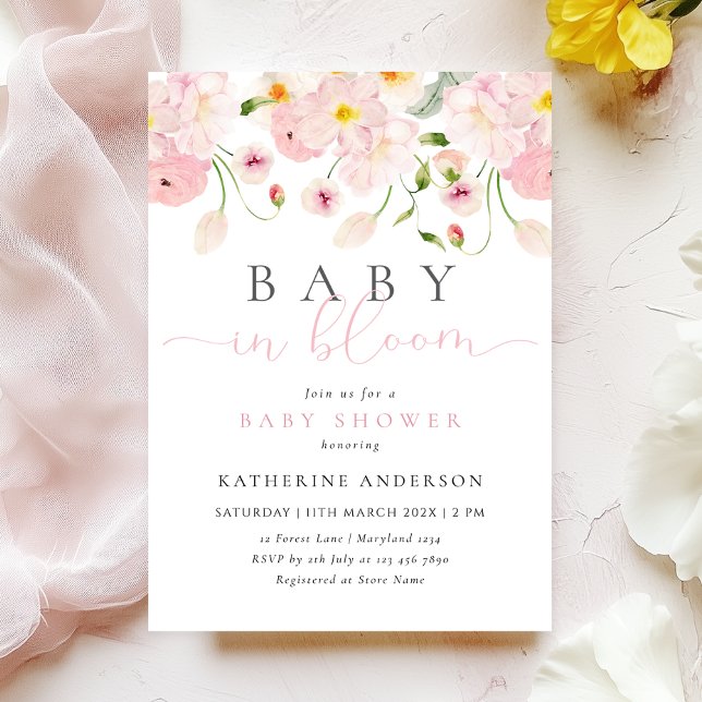 Inbjudan till babyåda för baby i Bloom Rosa Blommi (Skapare uppladdad)