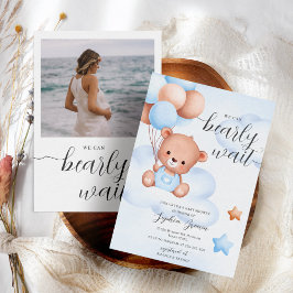 Inbjudan till babyåda för nalle och foto Pojke