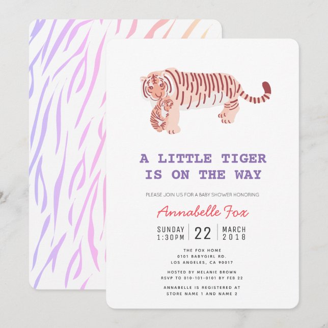 Inbjudan till babyåkare i mamma Tiger & Unge Neon  (Fram/baksida)