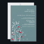 Inbjudan till babyåkare i Teal och Red Winter Snö<br><div class="desc">Bjudbältesinbjudan till Teal and Red Winter Snö Whimsical Illamation of rosa and grått lovebird with helgdag ornaments.</div>