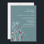 Inbjudan till babyåkare i Teal och Red Winter Snö<br><div class="desc">Bjudbältesinbjudan till Teal and Red Winter Snö Whimsical Illamation of rosa and grått lovebird with helgdag ornaments.</div>